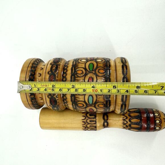 Vintage Wooden Turned Mortar & Pestle Primitive Farm Kitchen Tool Large Bulgaria - Picture 11 of 12